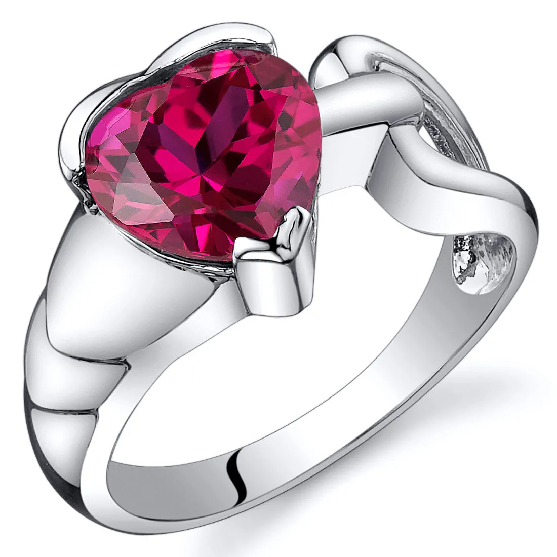 Ruby Heart Shape Sterling Silver Ring Size 8