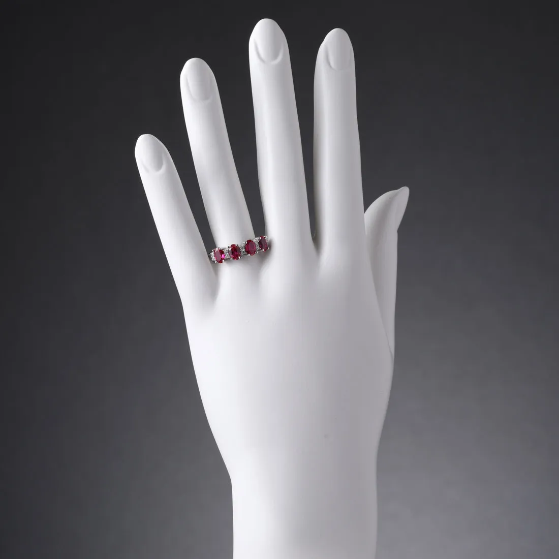 Ruby Oval Cut Sterling Silver Band Size 6