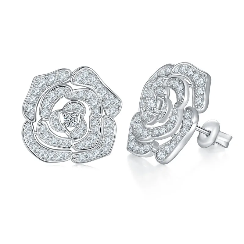 S925 Moissanite Rose Flower Earring