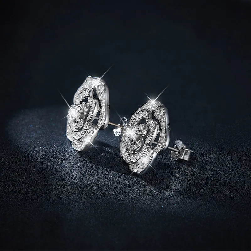 S925 Moissanite Rose Flower Earring