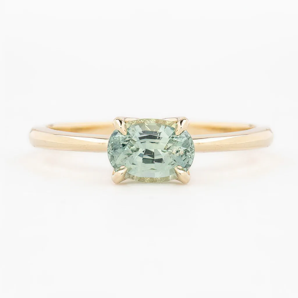 Sara Ring 1.15ct Light Blue Green Oval Montana Sapphire, 14K Yellow Gold (One of a kind)