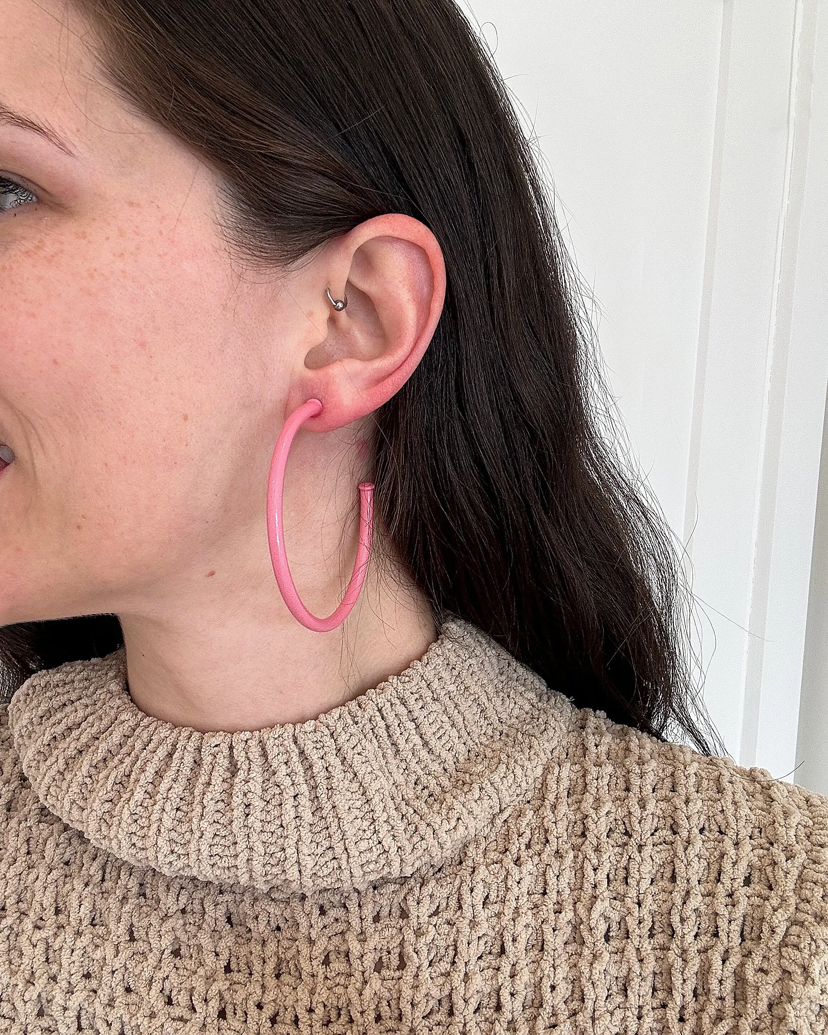 Sheila Fajl 2.5 Inch Everybody's Favorite Hoop Earrings in Painted Pink