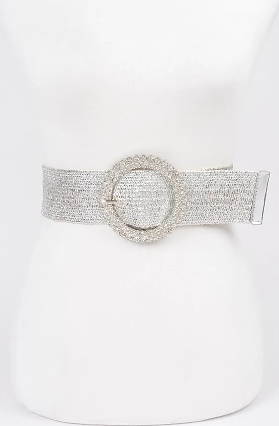 Silver Metallic Elastic Embellished Belt