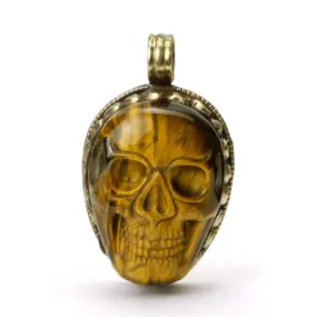 Skull Memento Mori Carved Golden Tiger Eye Pendant # 104 - 3