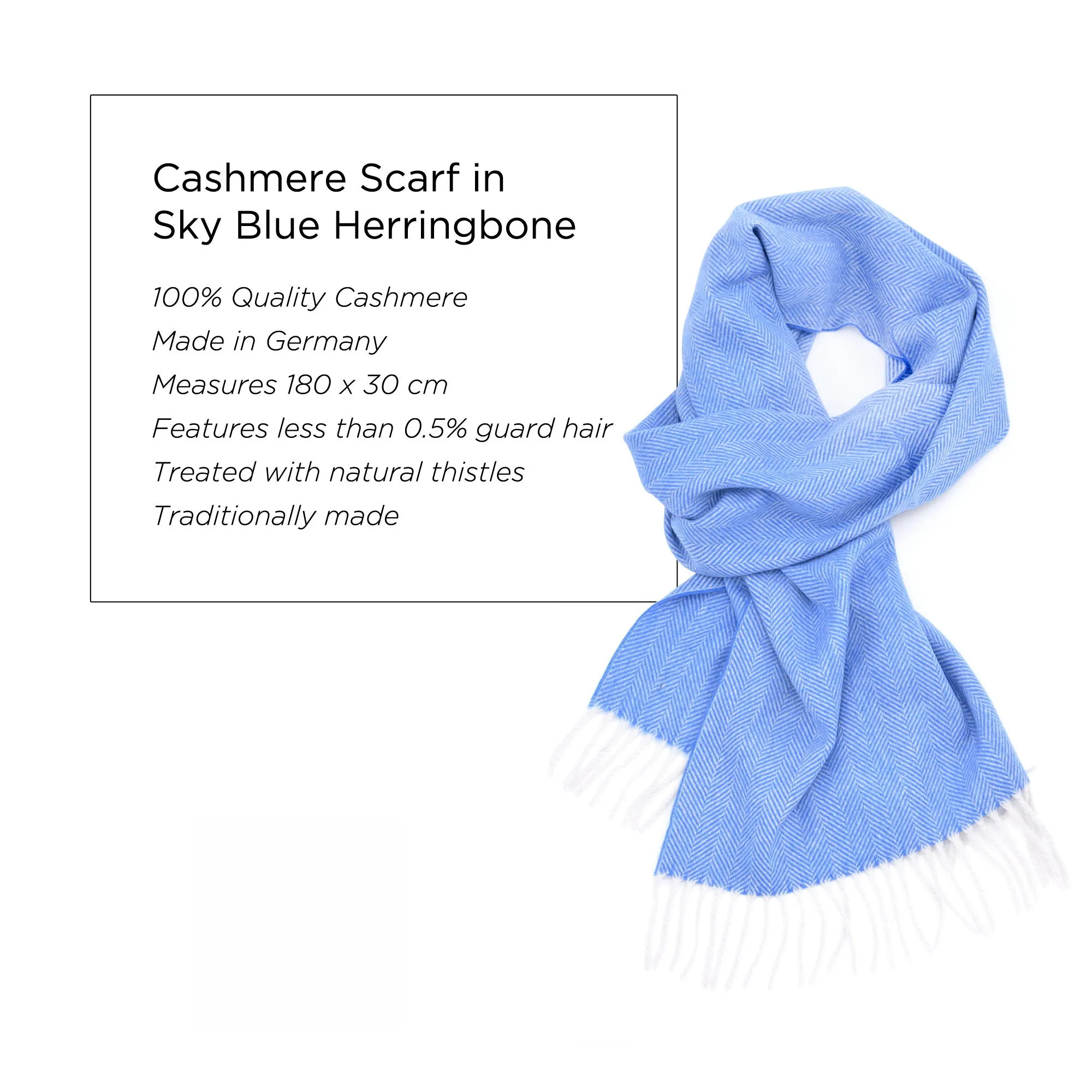 Sky Blue Herringbone Cashmere Scarf