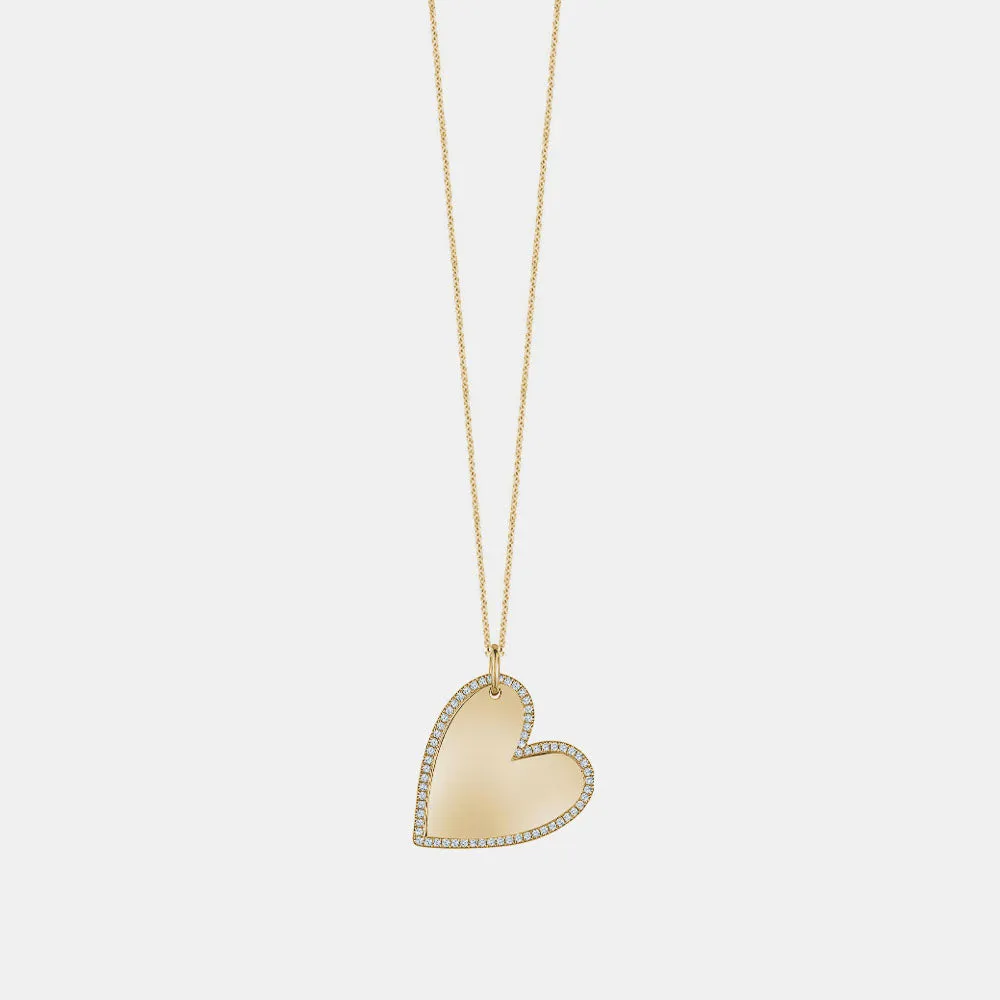 Slanted Gold Diamond Border Heart Necklace