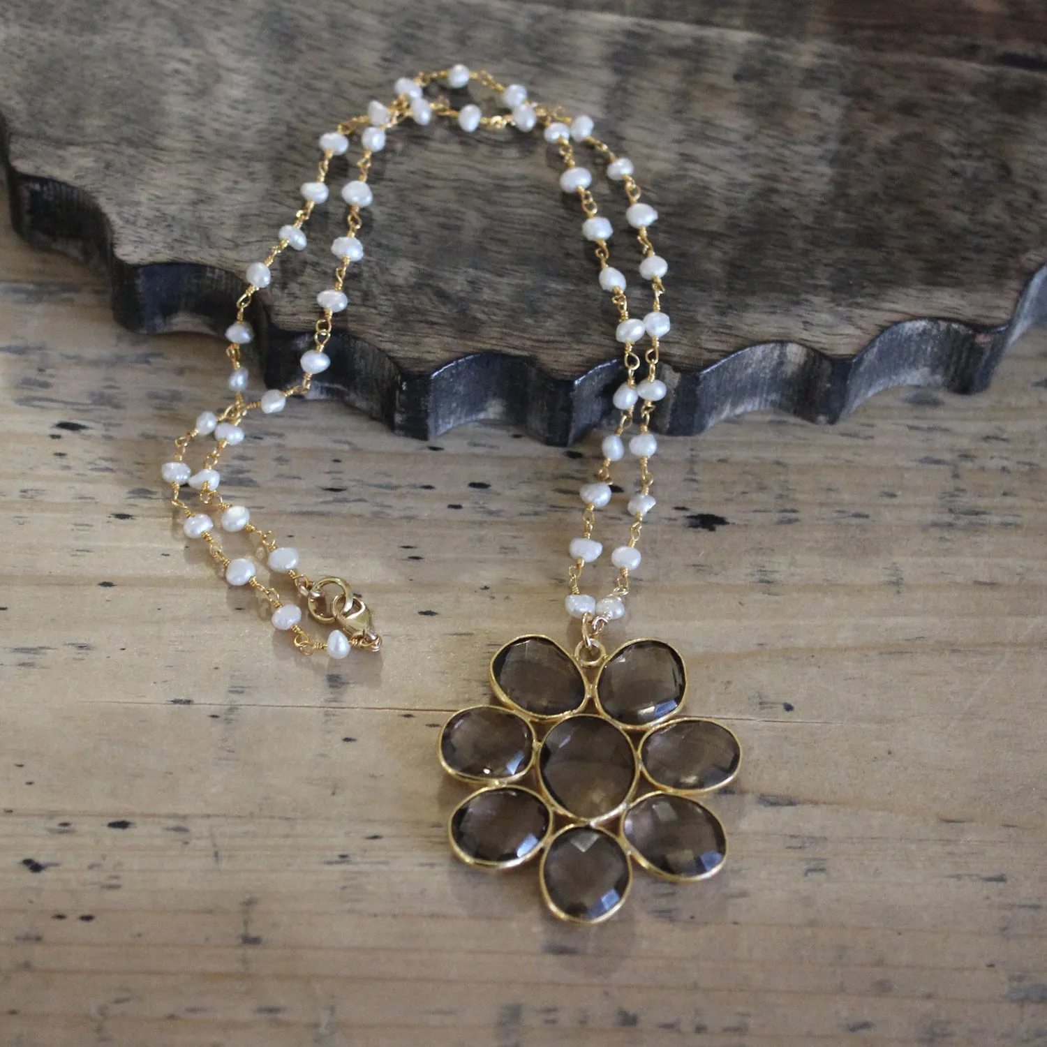 Smokey Topaz Flower Necklace