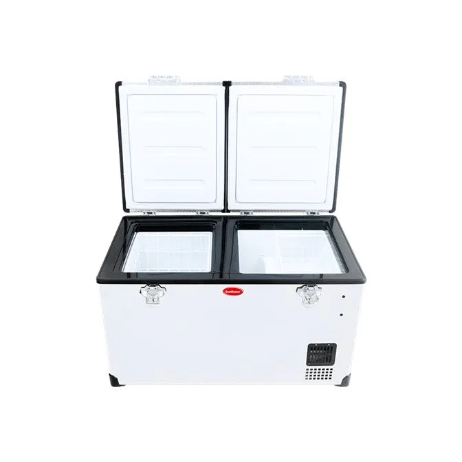 SnoMaster - 66L Low Profile Dual Compartment Portable Fridge/Freezer AC/DC - Stainless Steel