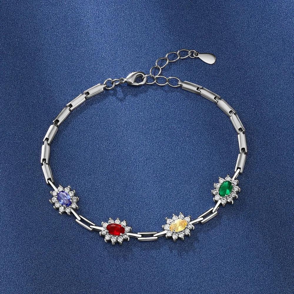 Sparkling Cubic Zirconia Flower Personalized Bracelet