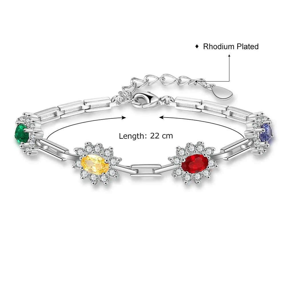 Sparkling Cubic Zirconia Flower Personalized Bracelet