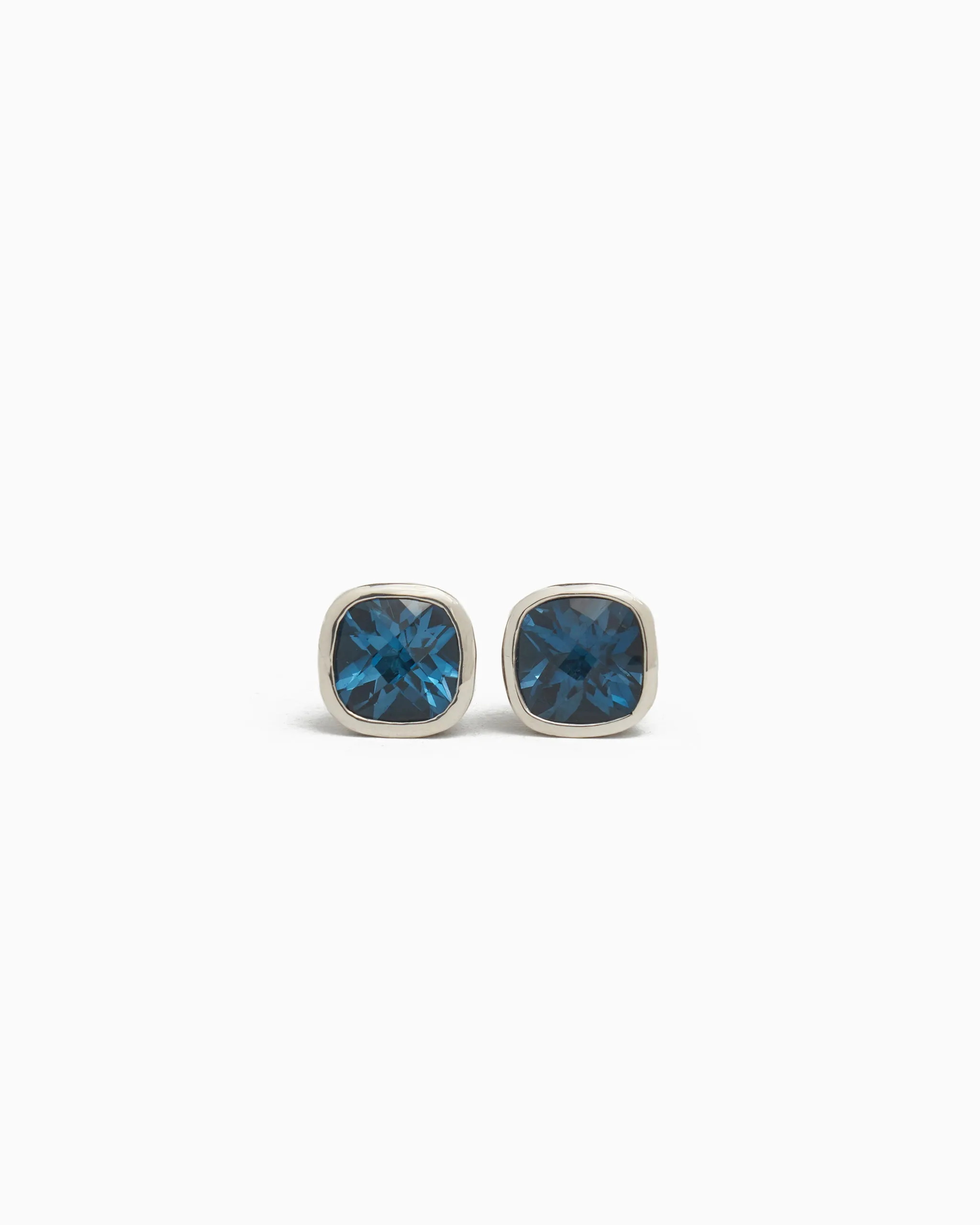 Square Stone Studs with Water Texture - London Blue Topaz