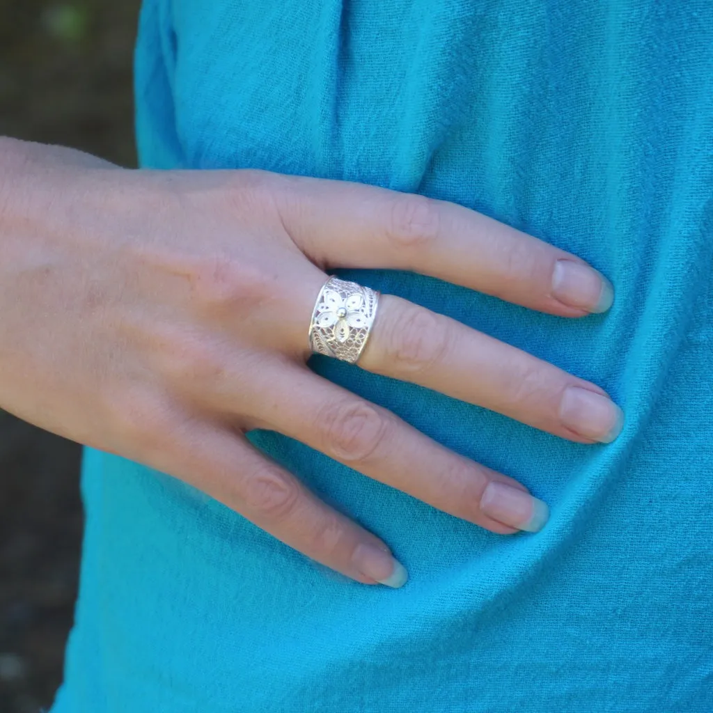 Sterling Silver Filigree Flower Ring