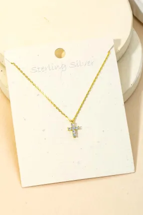 Sterling Silver Gem Cross Pendant Necklace