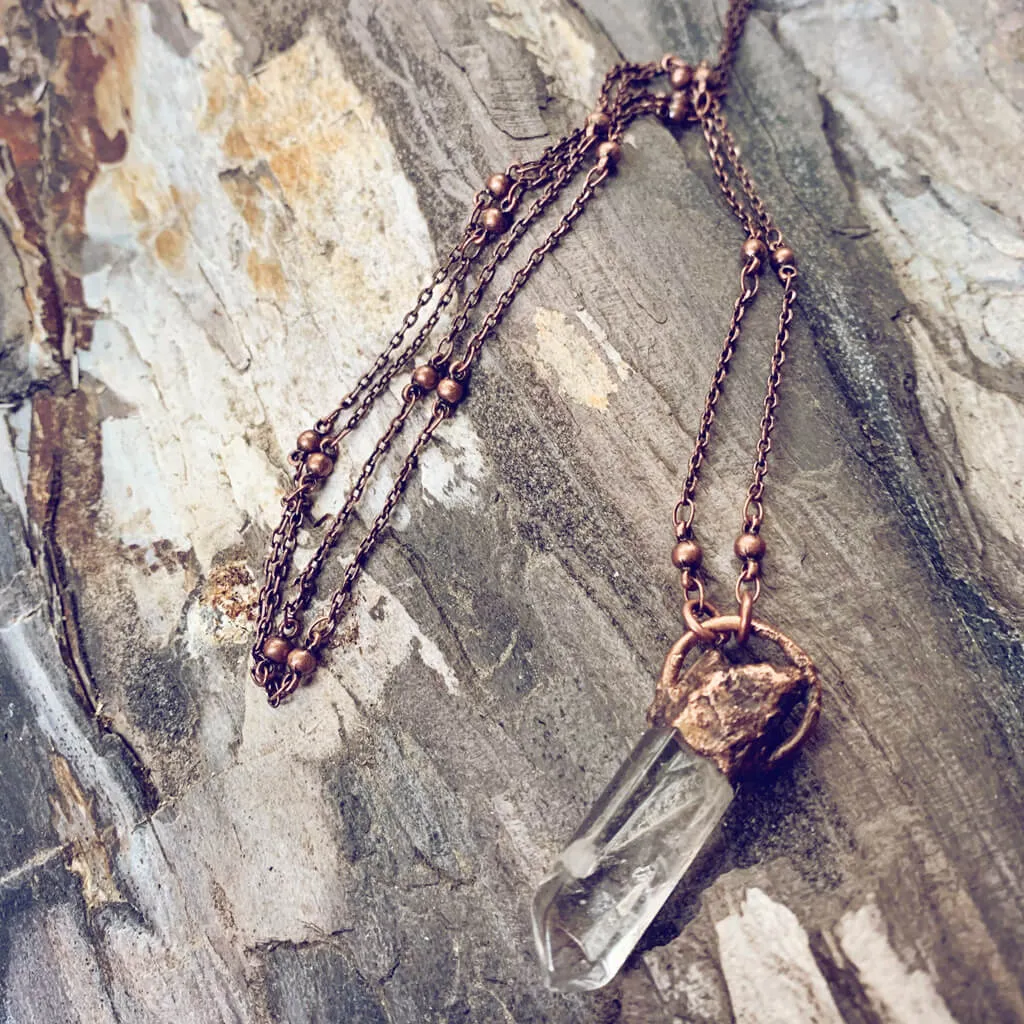 synchronicity II // copper electroformed quartz crystal pendant necklace