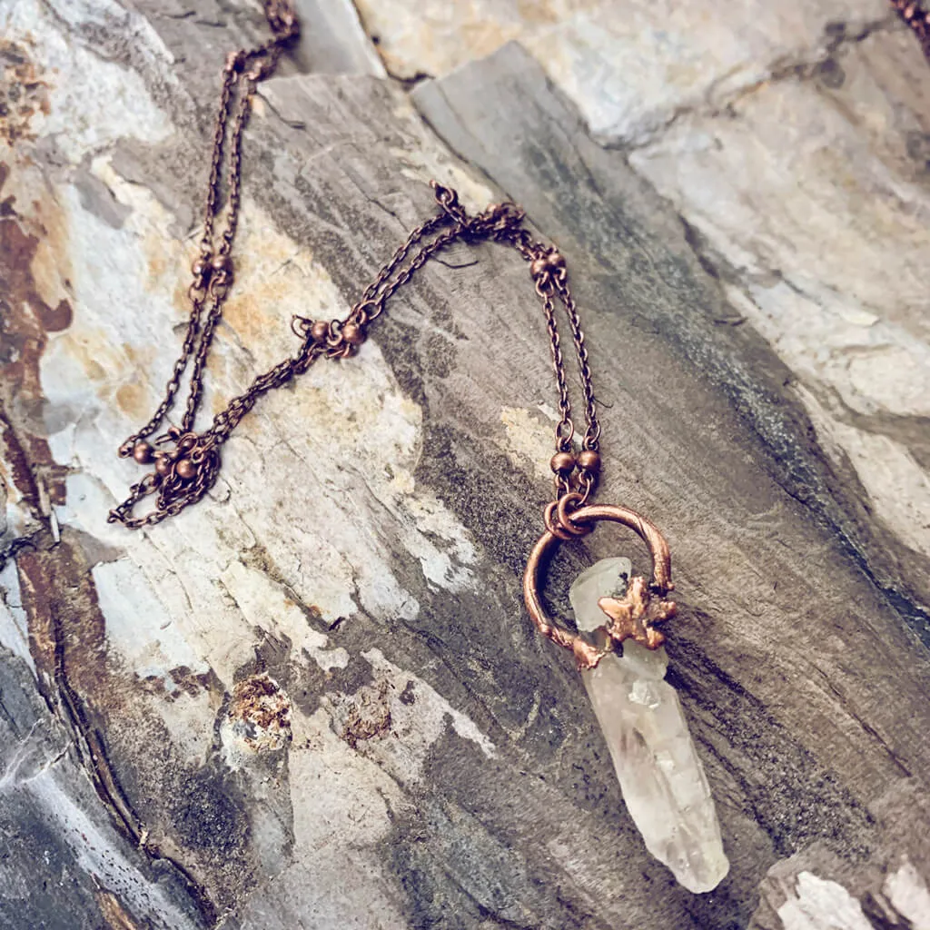 synchronicity II // copper electroformed quartz crystal pendant necklace