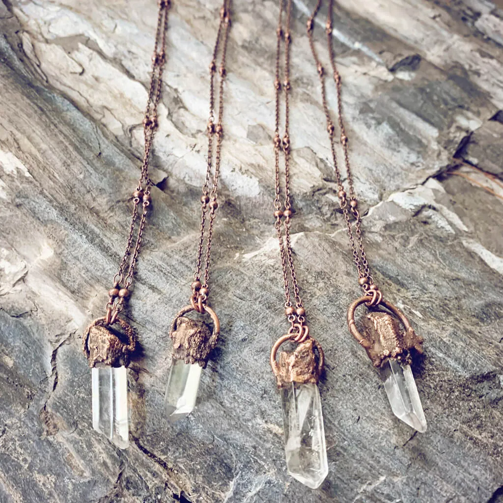 synchronicity II // copper electroformed quartz crystal pendant necklace