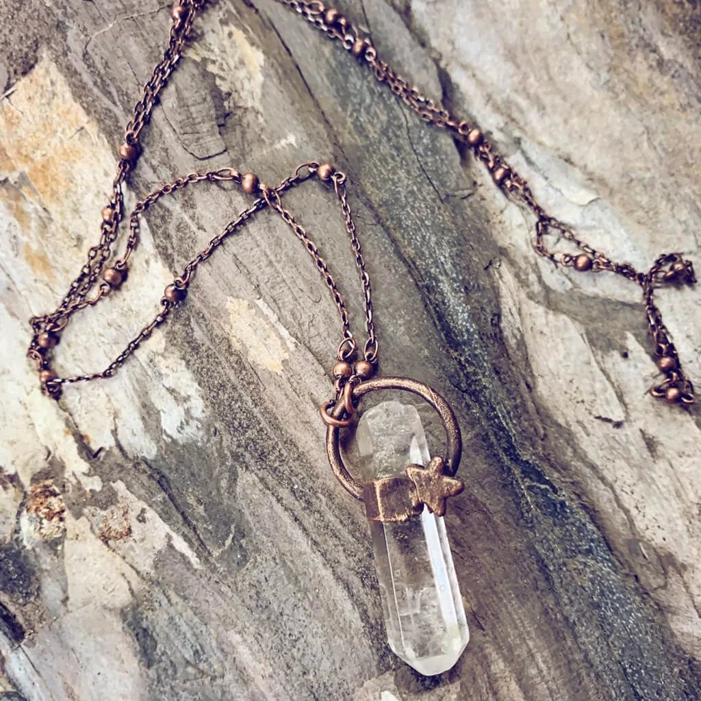 synchronicity II // copper electroformed quartz crystal pendant necklace