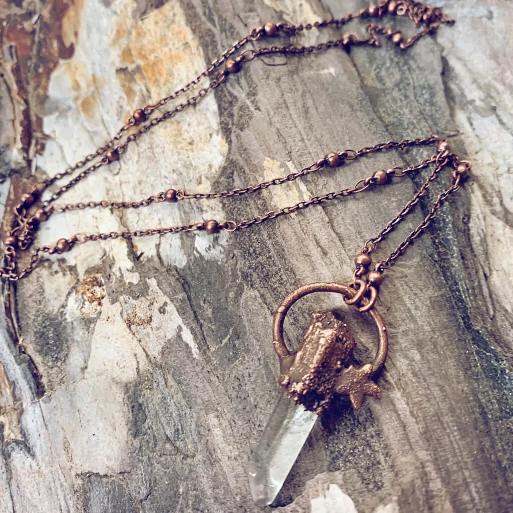 synchronicity II // copper electroformed quartz crystal pendant necklace