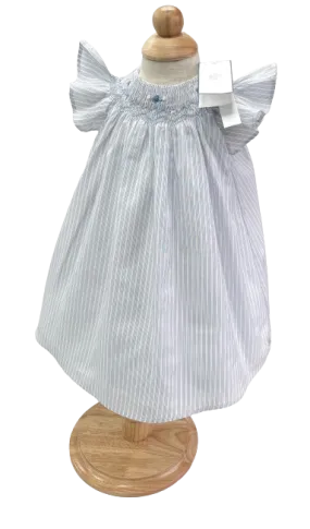 Tartine et Chocolat Blue Lavande Striped Embroidered Smocked Dress Newborn