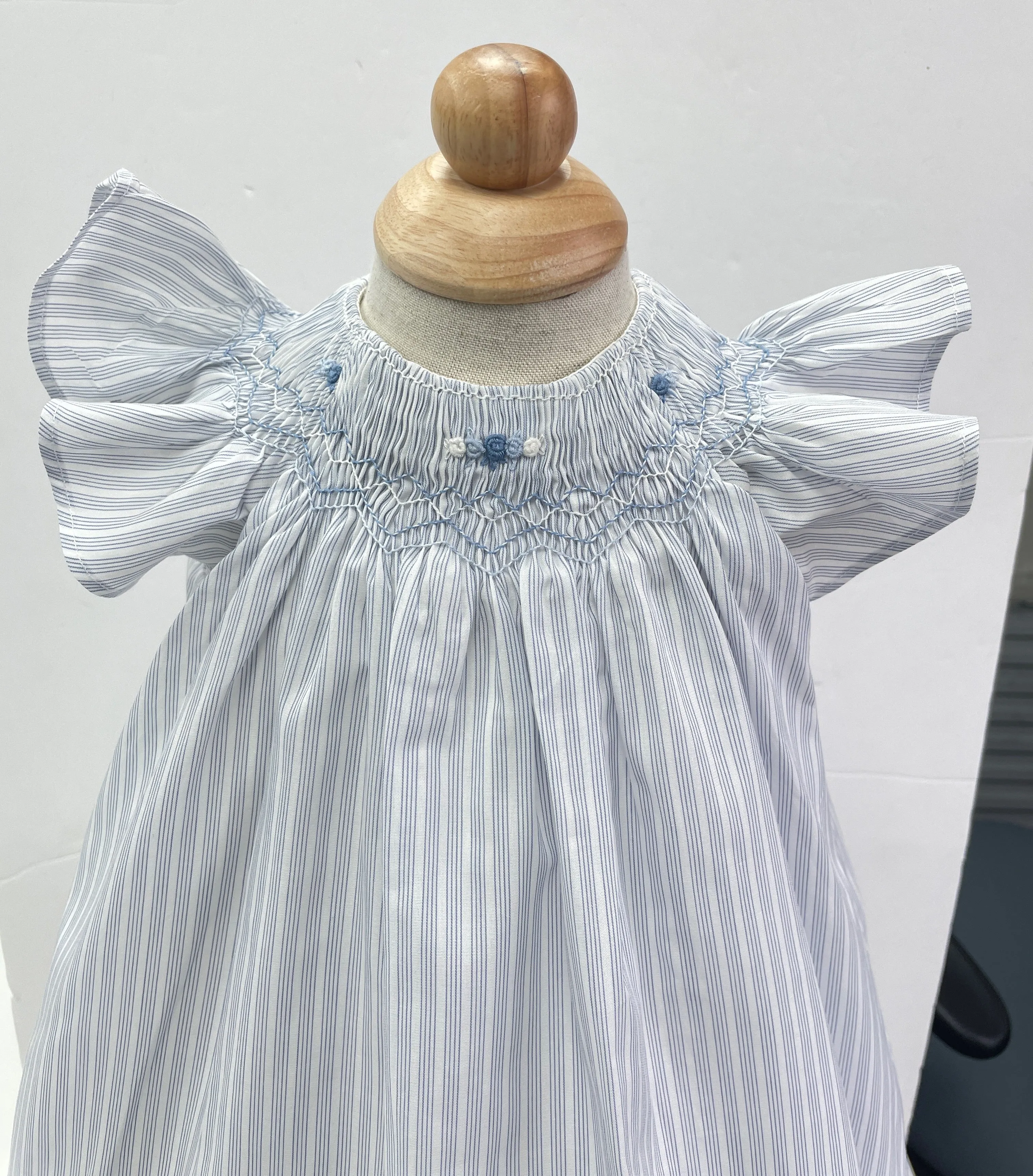 Tartine et Chocolat Blue Lavande Striped Embroidered Smocked Dress Newborn