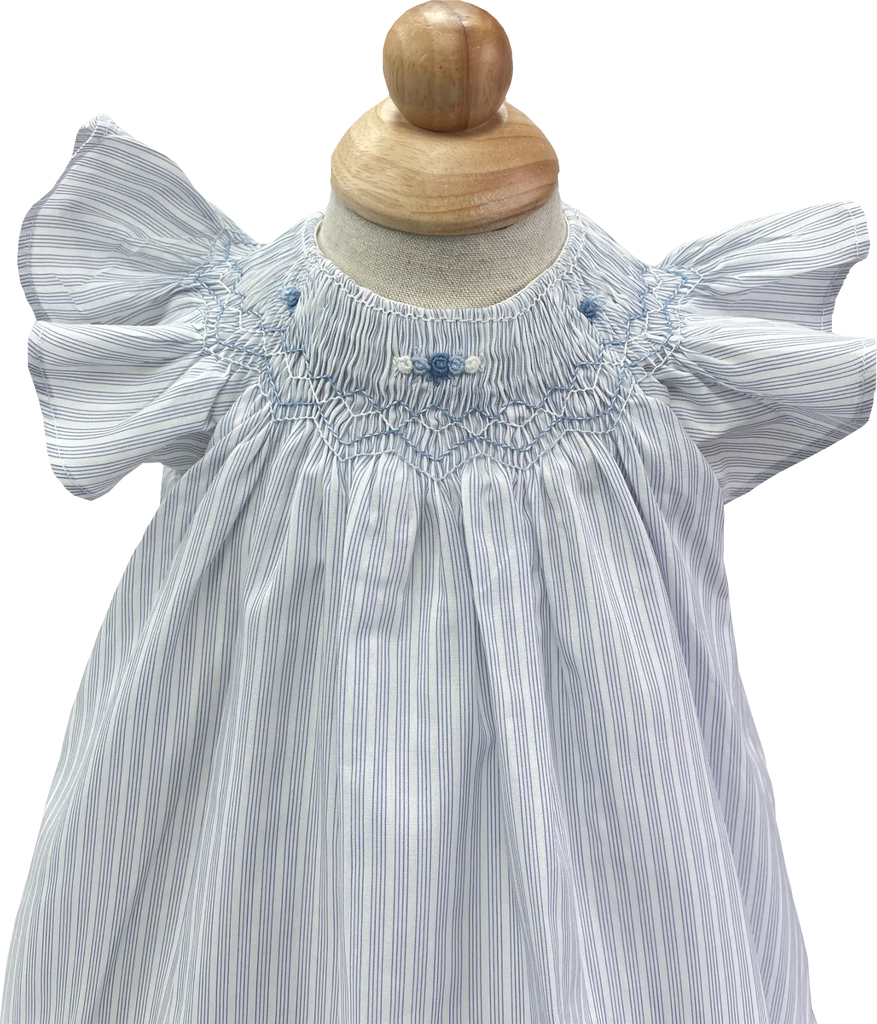 Tartine et Chocolat Blue Lavande Striped Embroidered Smocked Dress Newborn