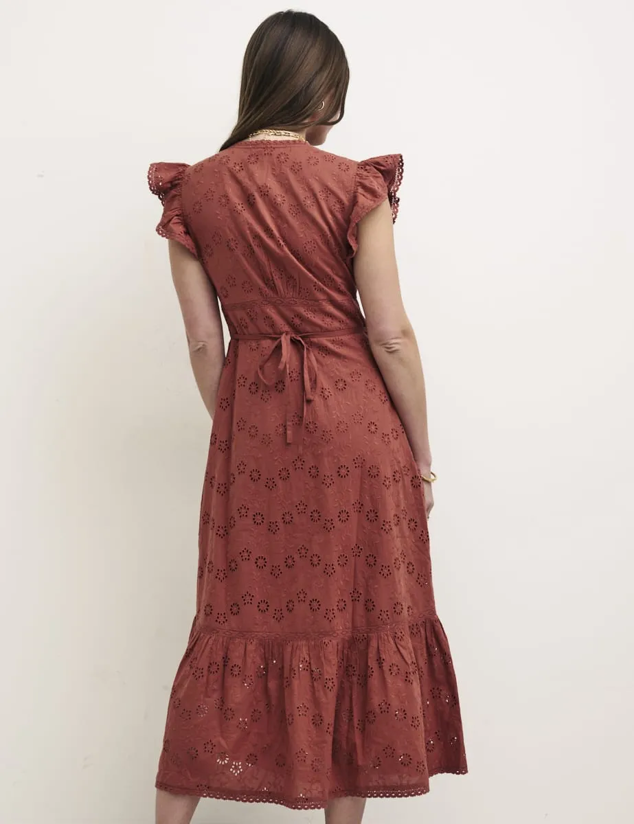 Terracotta Broderie Azalia Midi Tea Dress