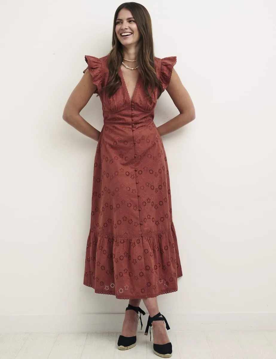 Terracotta Broderie Azalia Midi Tea Dress