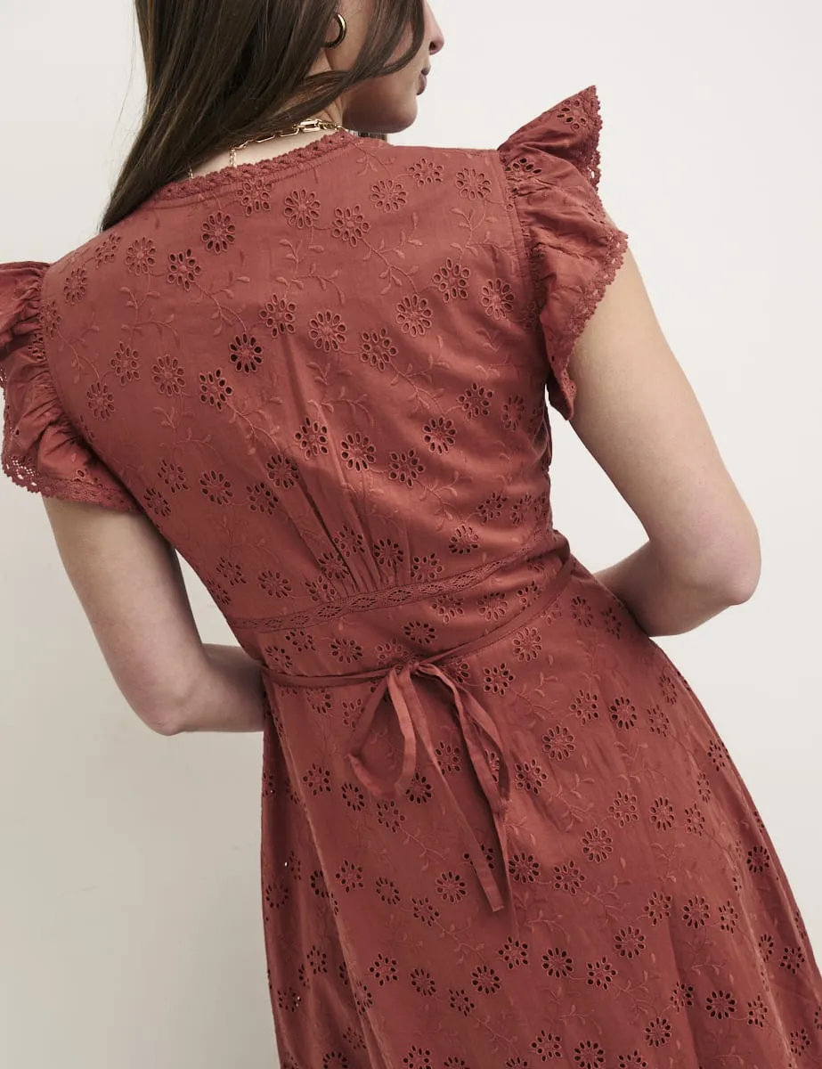 Terracotta Broderie Azalia Midi Tea Dress