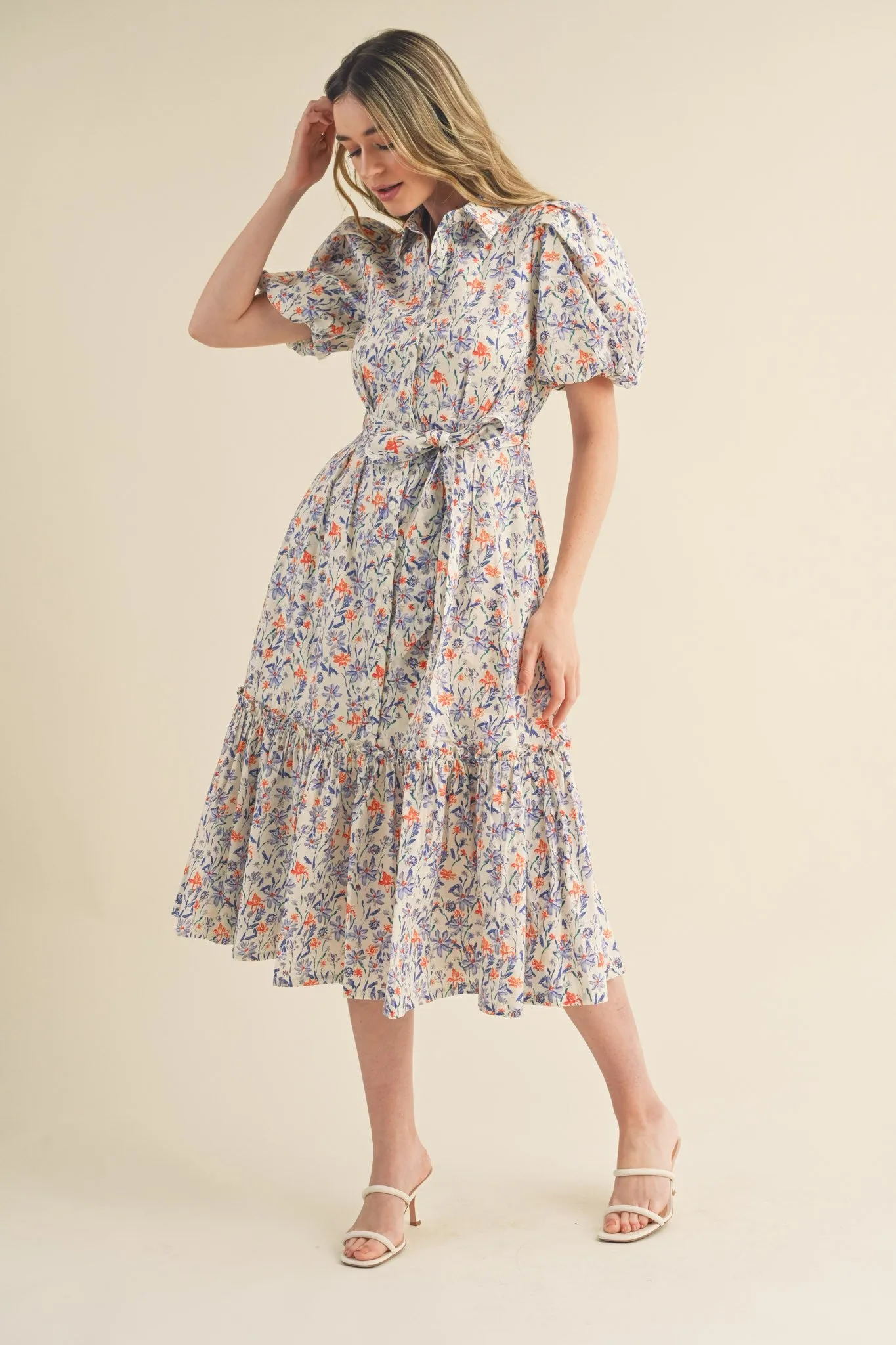 The Melrose Floral Print Button Down Midi Dress