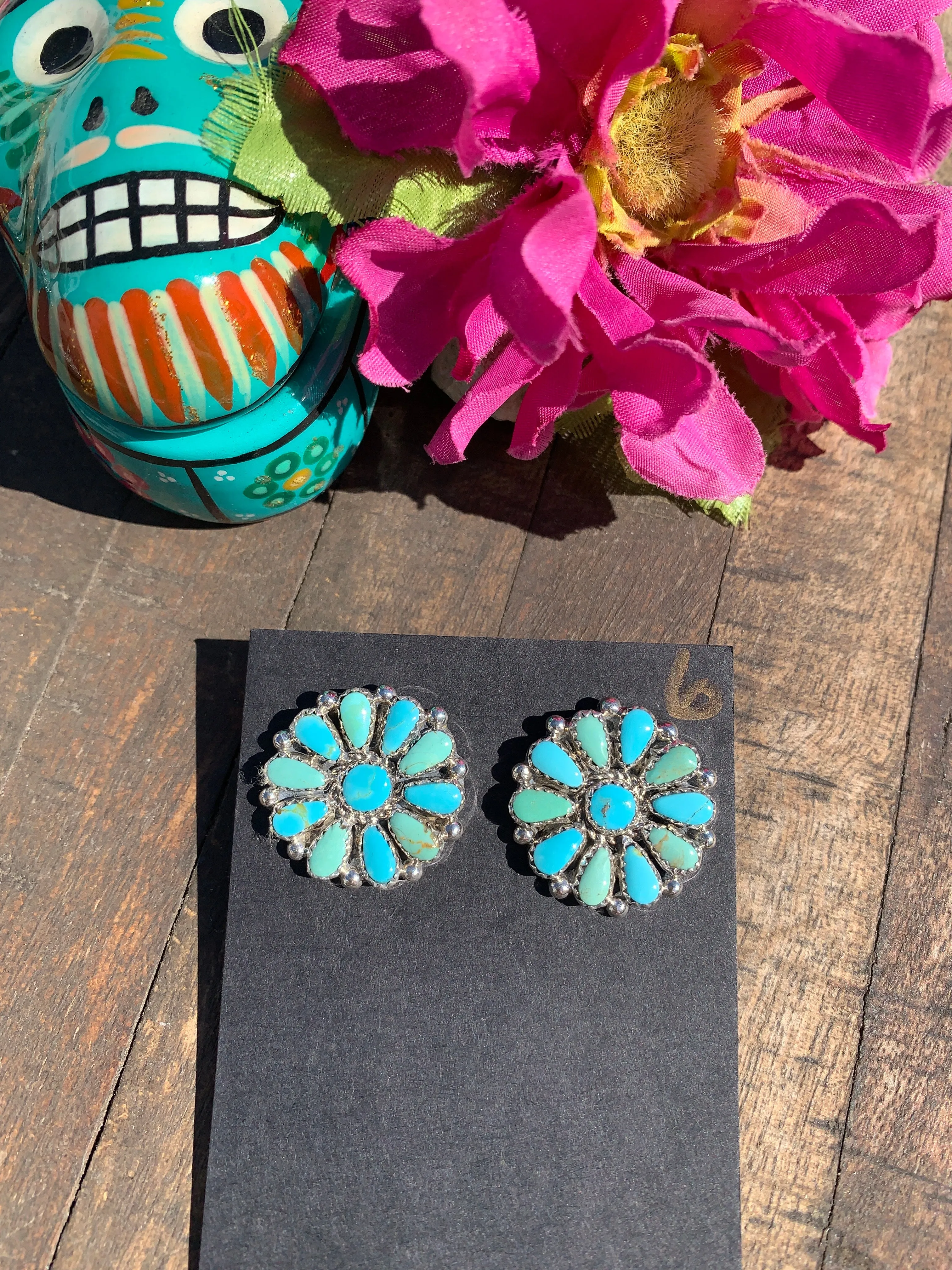 Turquoise Flower Cluster Earrings #6