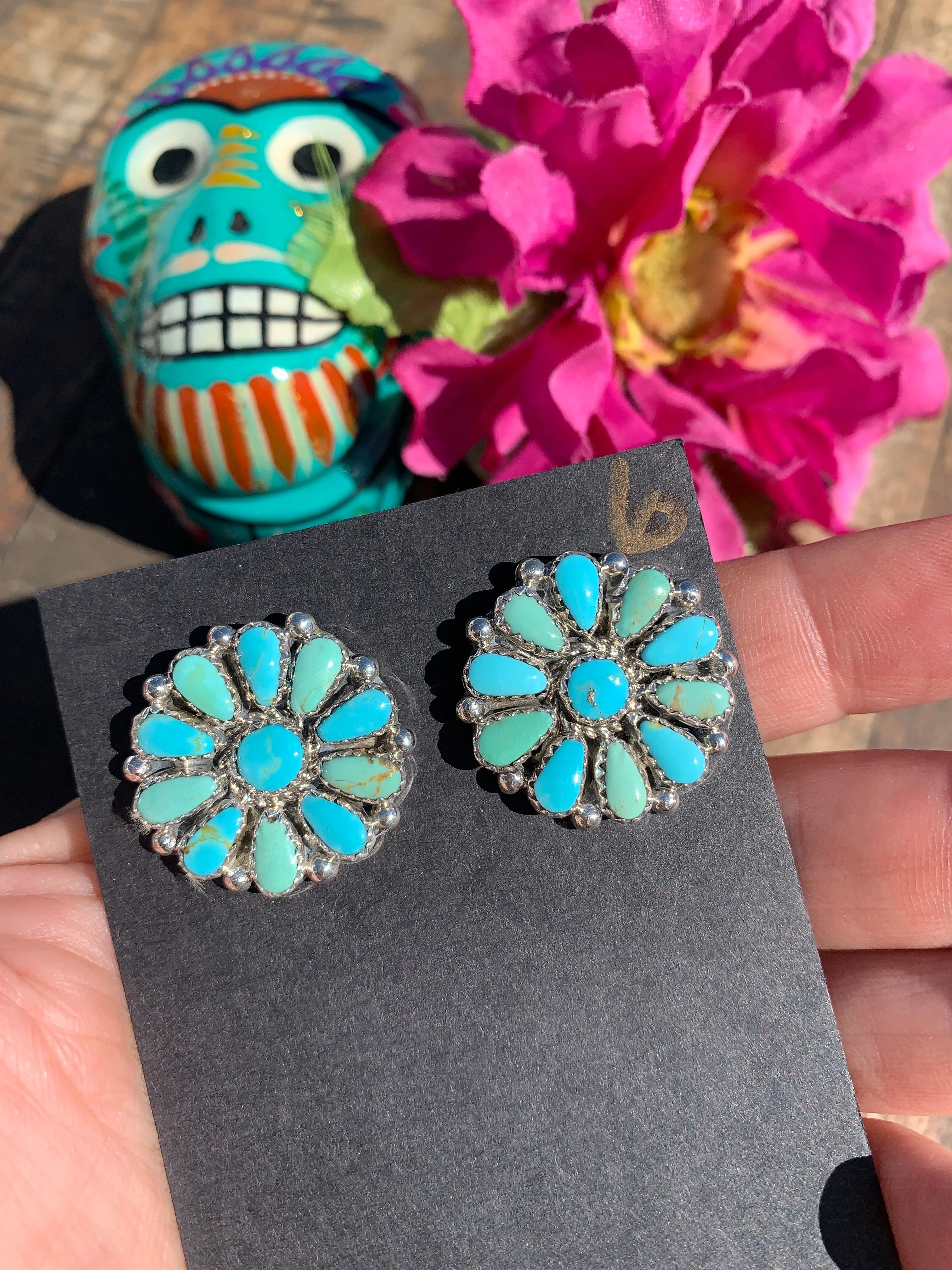 Turquoise Flower Cluster Earrings #6