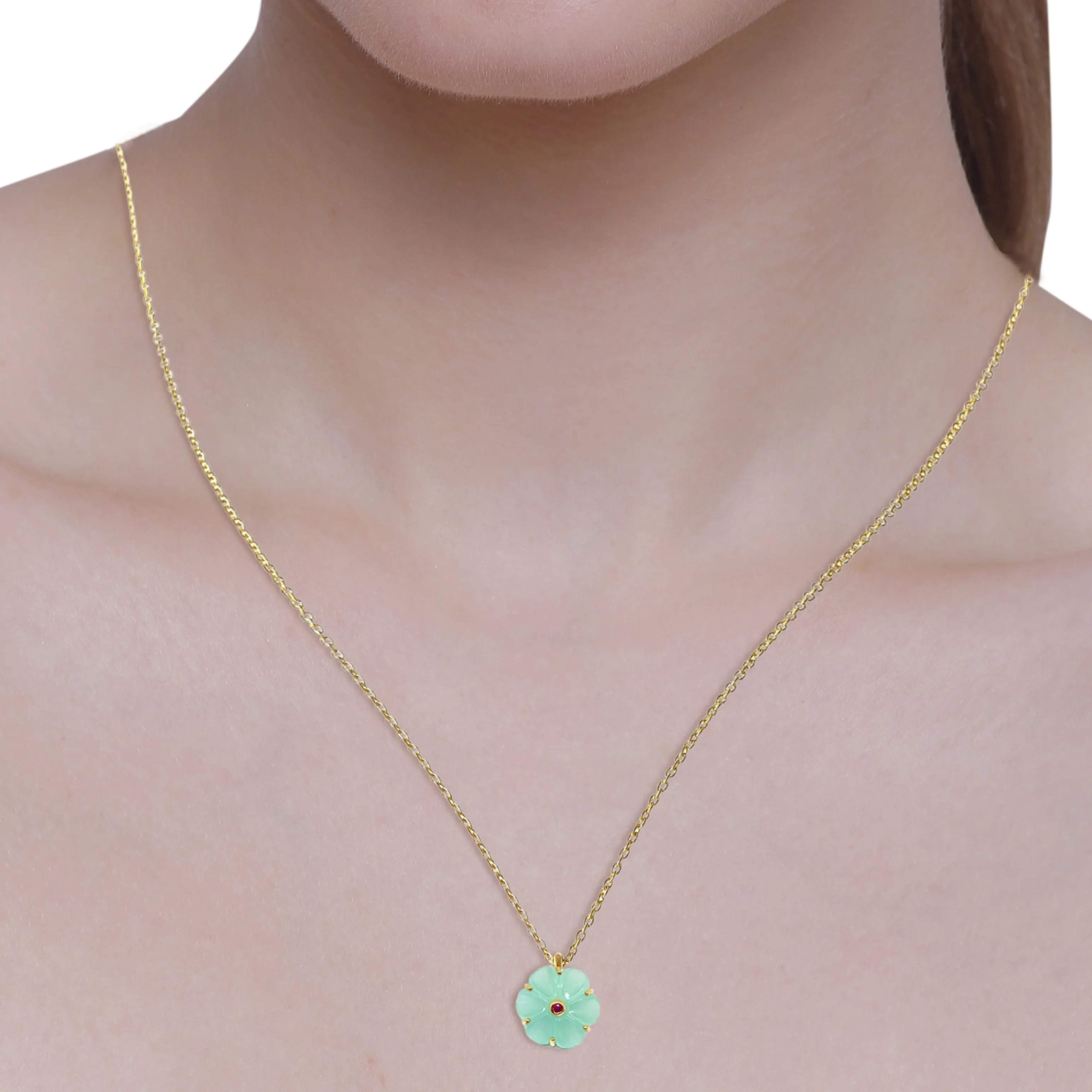 Vama | Asteria Necklace | Metal-Sterling Silver | Stone-Aqua Chalcedony | Finish-Shiny