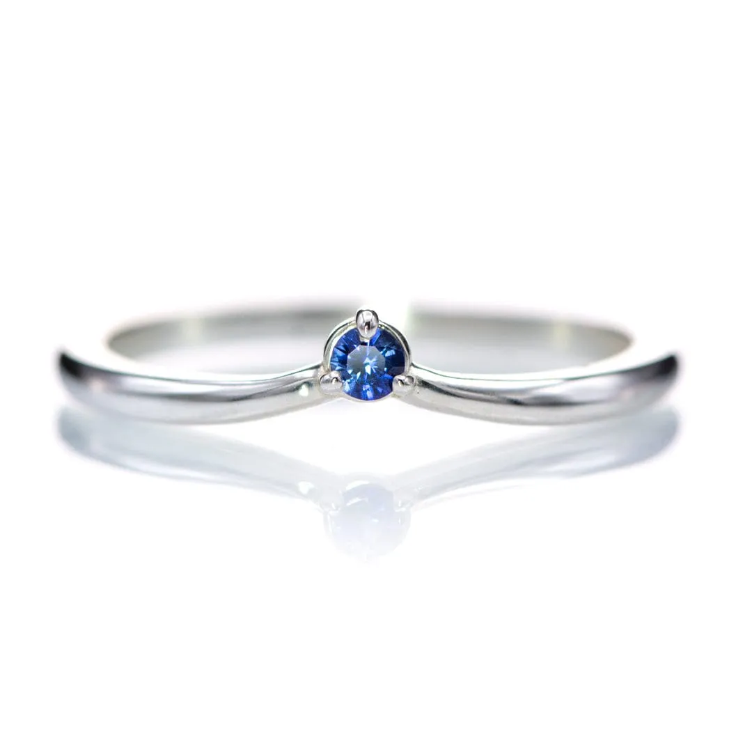 Velma Blue Sapphire Band - V-Shape Contoured Stacking Sterling Silver Wedding Ring