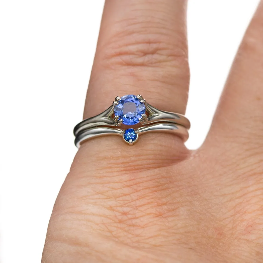 Velma Blue Sapphire Band - V-Shape Contoured Stacking Sterling Silver Wedding Ring