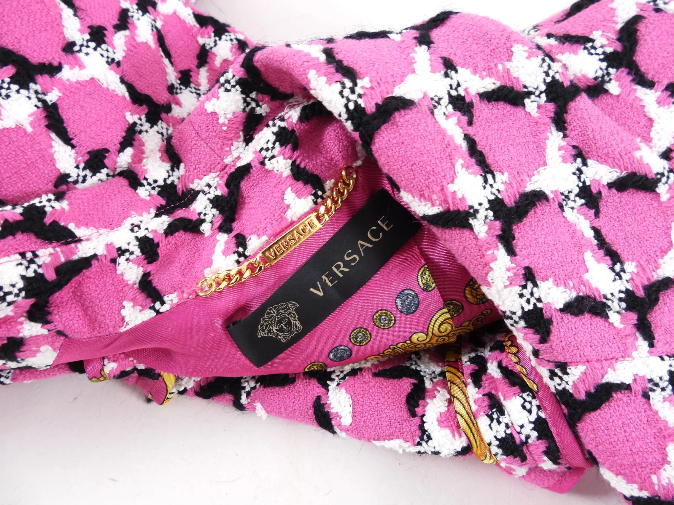 Versace 2019 Pink Tweed Skirt with Scarf Sash Detail - L / 10 / 12