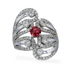 White 14k petals diamond and rose tourmaline ring