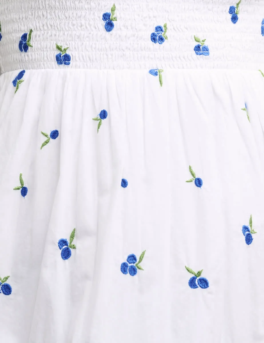 White Blueberry Embroidered Puff Sleeve Tallulah Midi Dress