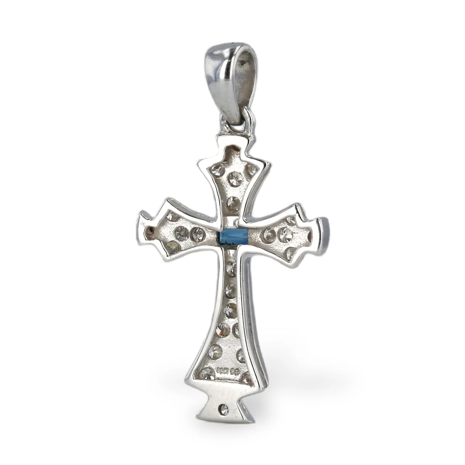 White Gold Cross 14k pendant with Diamonds and Sapphire