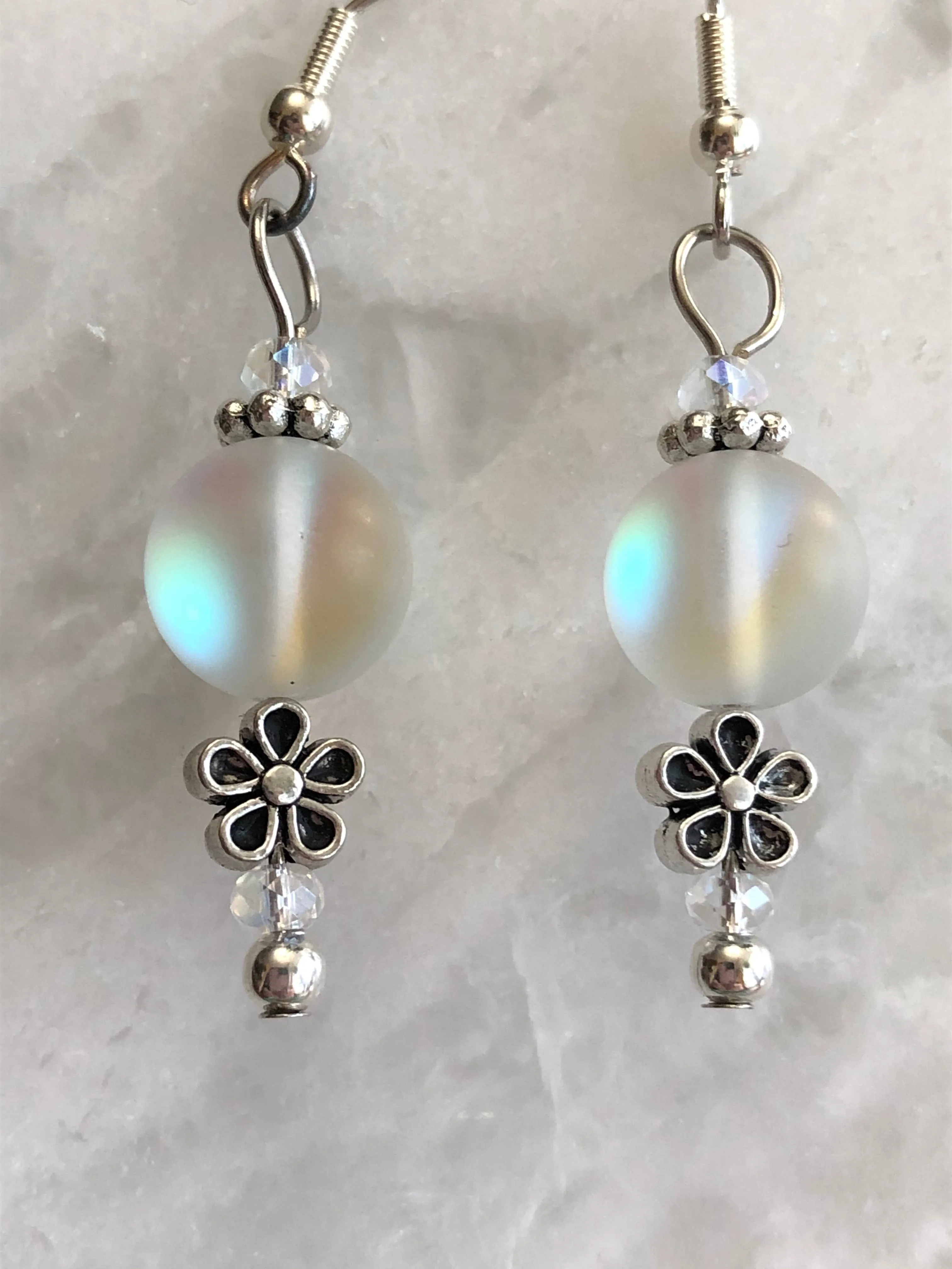 White Opalescent Glass Earrings