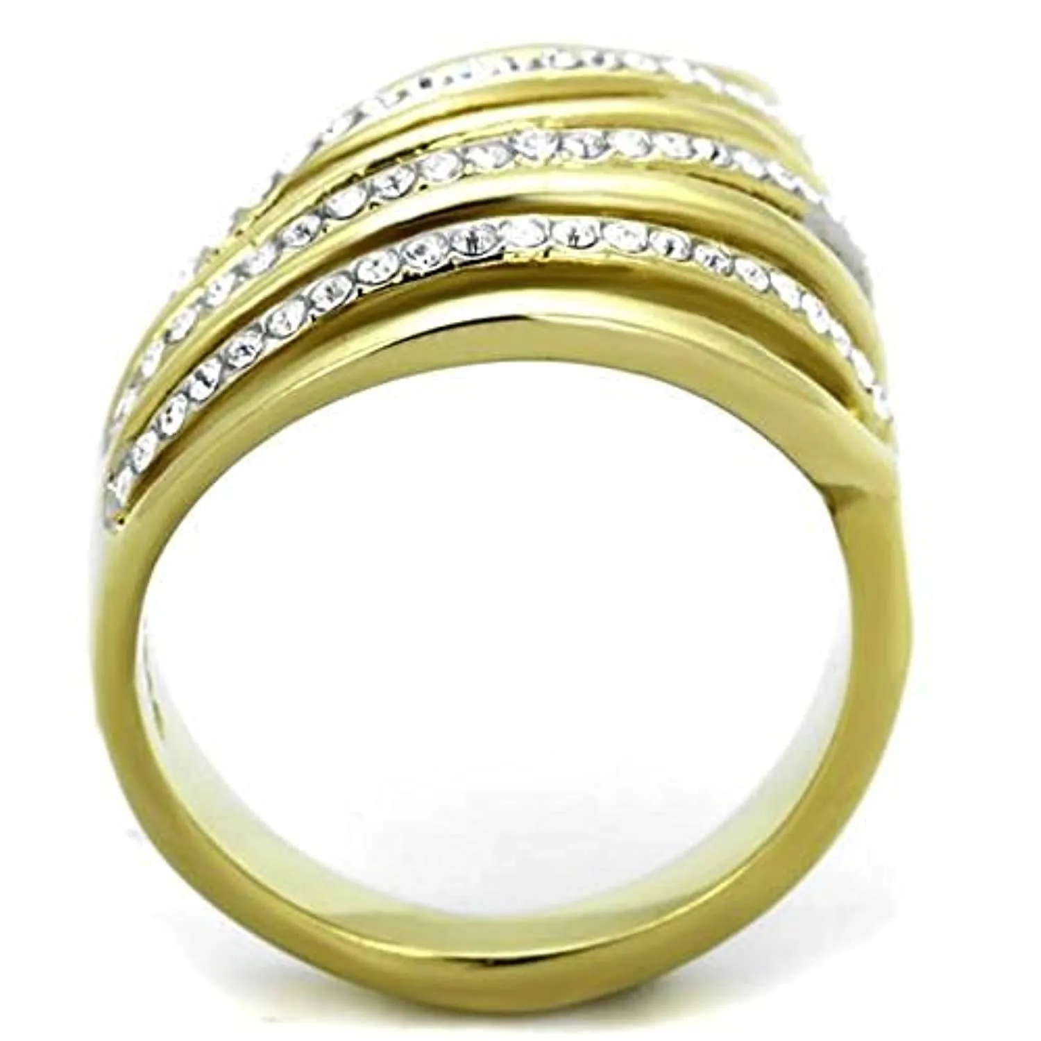 WildKlass Stainless Steel Ring Two-Tone IP Gold Women Top Grade Crystal Clear