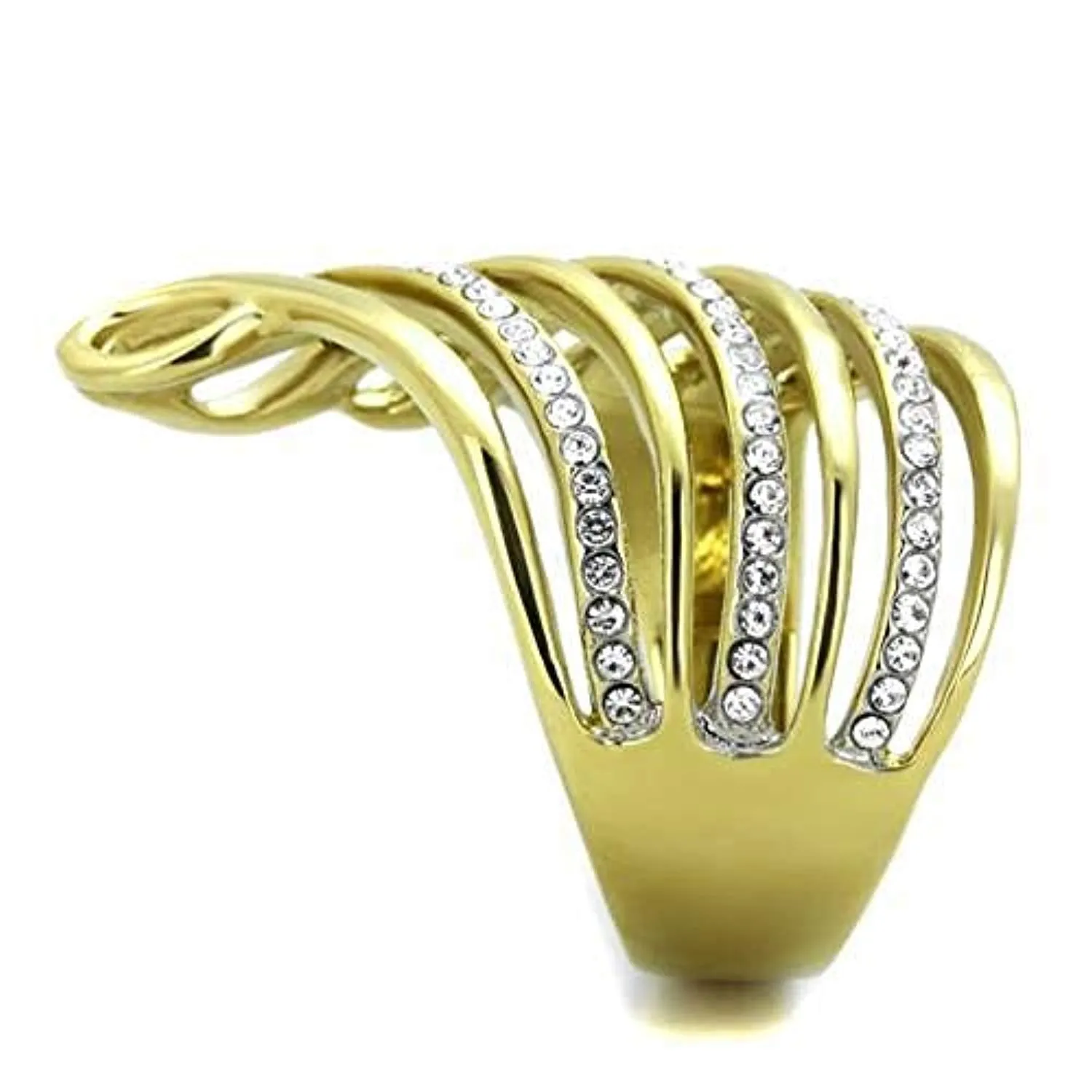 WildKlass Stainless Steel Ring Two-Tone IP Gold Women Top Grade Crystal Clear