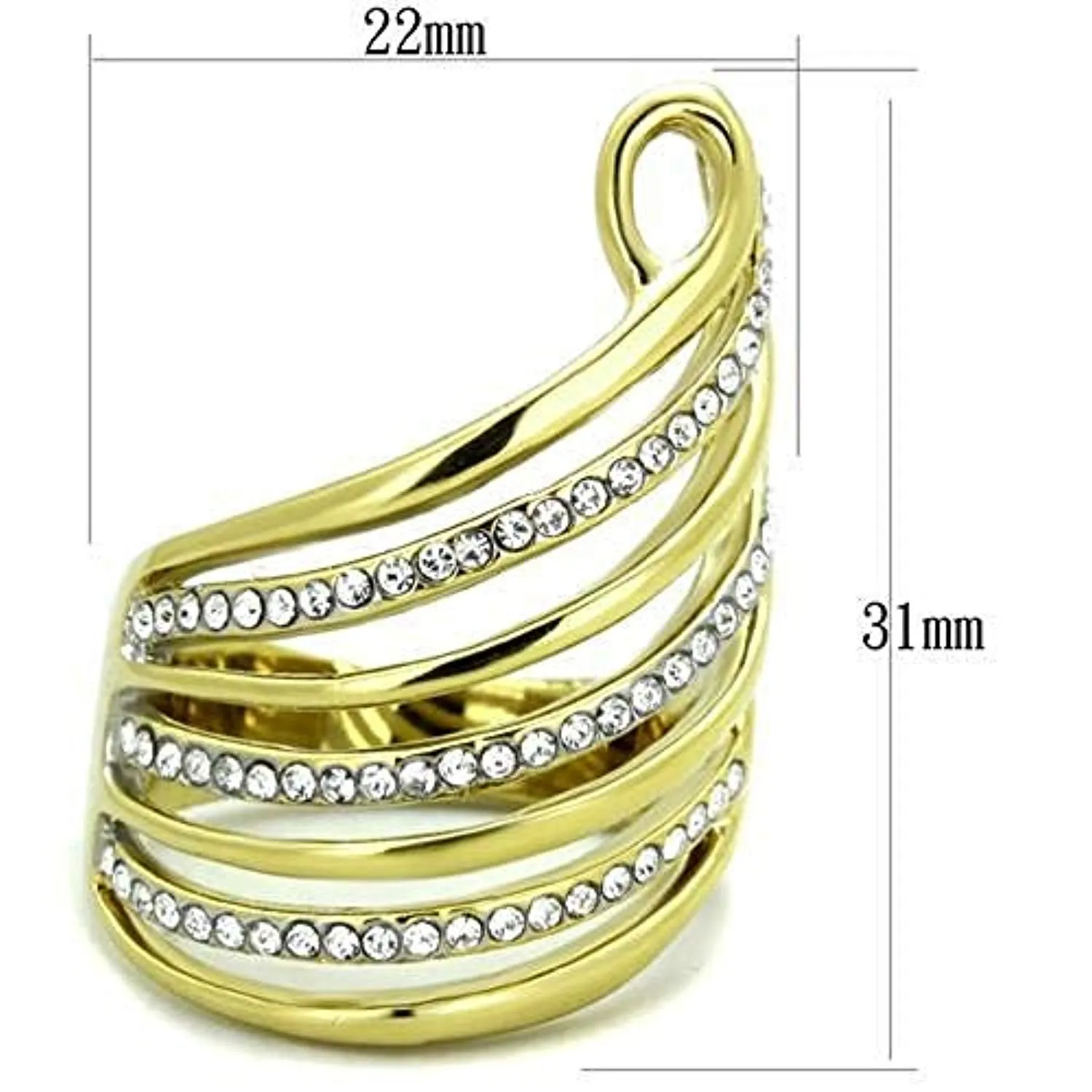 WildKlass Stainless Steel Ring Two-Tone IP Gold Women Top Grade Crystal Clear