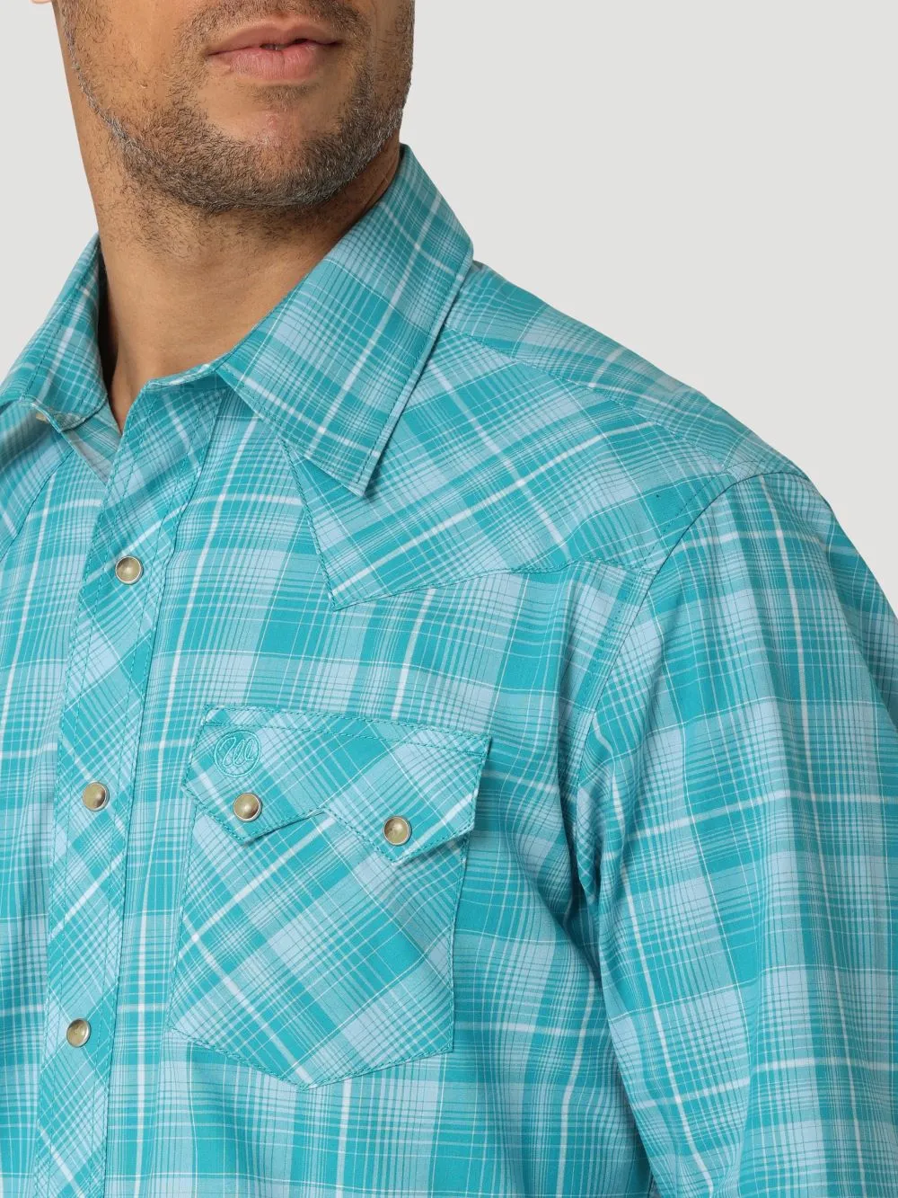 'Wrangler' Men's Retro Plaid Classic Fit Snap Front - Teal