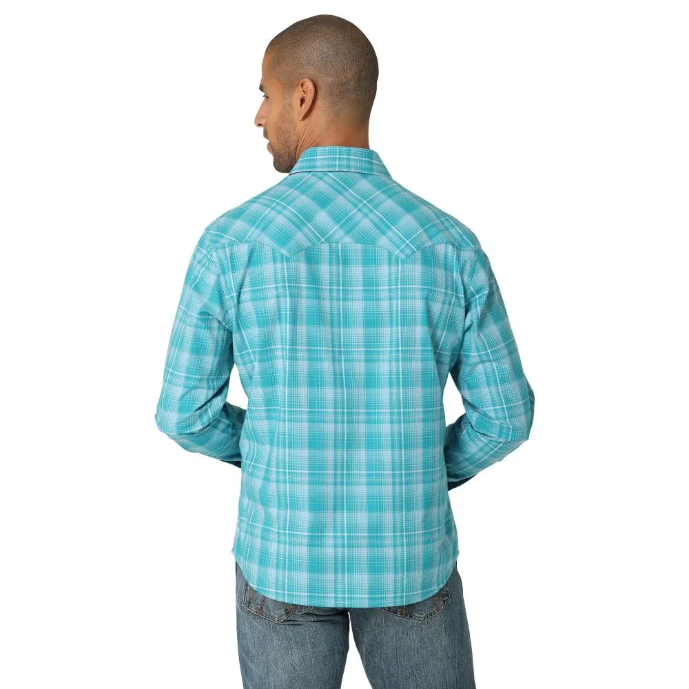 'Wrangler' Men's Retro Plaid Classic Fit Snap Front - Teal