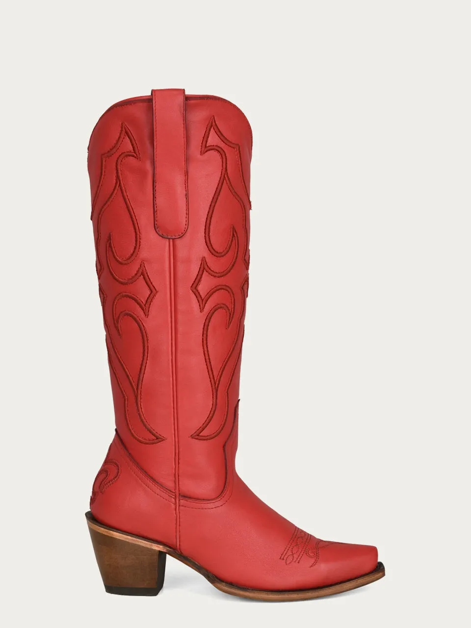 Z5076 - WOMEN'S RUBY RED EMBROIDERY TALL TOP SNIP TOE COWBOY BOOT